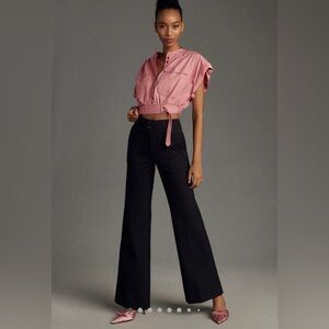 Anthropologie Maeve Naomi Ponte Wide Leg Flare Pants Black High Rise Size 6P